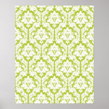 Spring Green Damask pattern Print