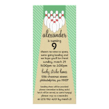 Spring Green Lucky Strike Bowling Birthday Party Personalized Announcements