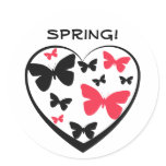 Spring, open heart with red & black butterflies stickers