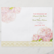 Spring Pink Peony Bi Fold Wedding Programs Personalized Flyer
