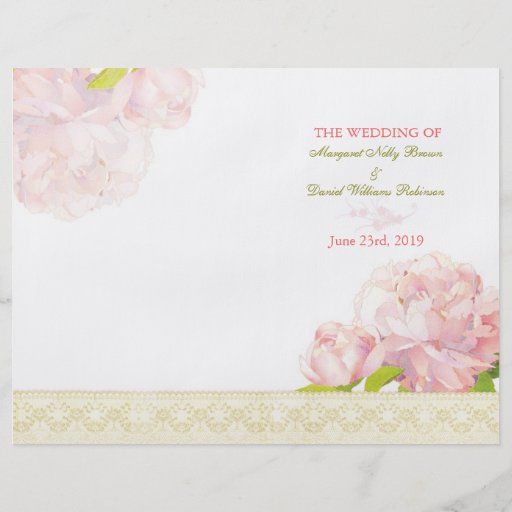 Spring Pink Peony Bi Fold Wedding Programs Personalized Flyer