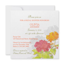 Spring Red Orange Peony Floral Bridal Shower Personalized Invitations