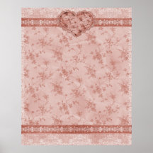 spring romance pink floral and lace heart posters