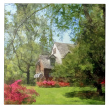 Spring - Suburban House With Azaleas Ceramic Tiles