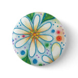 Springtime Flowers Drawing Retro Psychedelic Daisy Pinback Button