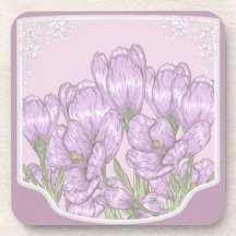Springtime Purple Crocus Flowers Coaster