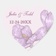 Springtime Purple Crocus Flowers Save The Date Heart Sticker