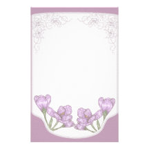 Springtime Purple Crocus Flowers Stationery Design