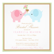 Square Blue Elephant Bridal Shower Invitation