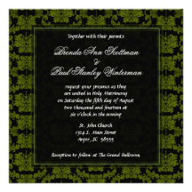 Square Damask Green Wedding Invitation