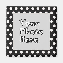 Square Magnet-Black & White Polka Dot