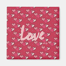 Square Magnet Love on Red Hearts