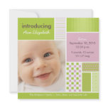 Square Patchwork Lime Designer Birth Announcement invitations