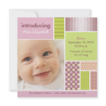 Square Patchwork Pink Designer Birth Announcement invitations