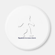 Squatch in a snow storm refrigerator magnet