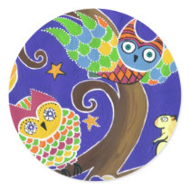 squirrel and owls round sticker