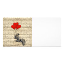 squirrel and red balloons photo card