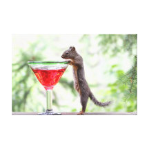 Squirrel Drinking a Cocktail Stretched Canvas Prints
