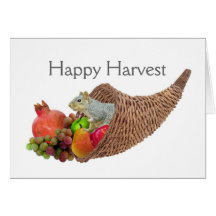 Squirrel in Cornucopia Harvest Card