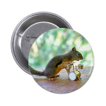 Squirrel Playing Drums Pinback Button