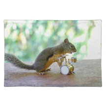 Squirrel Playing Drums Placemats