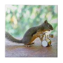 Squirrel Playing Drums Tiles