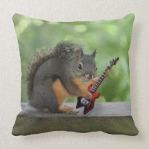 Squirrel Playing Electric Guitar Throw Pillows
