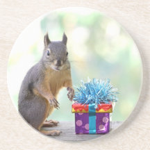 Squirrel with Wrapped Presents Beverage Coasters