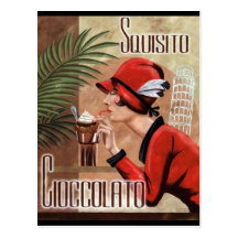 Squisito Cioccolato Italian Chocolate Woman in Red Postcard