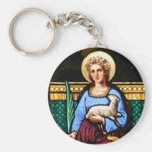 St Agnes of Rome, holding lamb and palm leaf Keychain