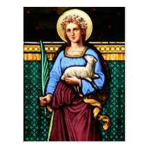 St Agnes of Rome, holding lamb and palm leaf Post Card