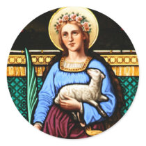 St Agnes of Rome, holding lamb and palm leaf Round Stickers