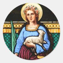 St Agnes of Rome, holding lamb and palm leaf Round Stickers