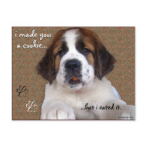 St Bernard Puppy Cookie Postcard