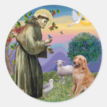 St Francis - Golden Retriever 1 Round Stickers