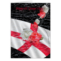 St. George's Day English Flag and roses white and Card