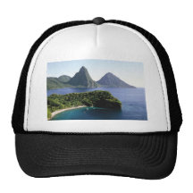 st_lucia_pitons_and_caribbean_sea trucker hat