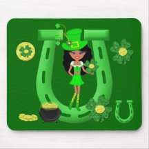 St Patrick’s Day Brunette Girl Leprechaun Mousepad