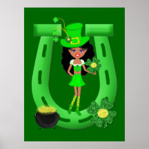 St Patrick’s Day Brunette Girl Leprechaun Print