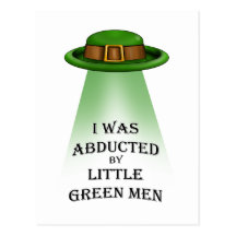 st. patrick's day, abducted by little green men post card