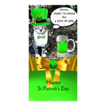 ST PATRICK'S DAY CAT,GREEN IRISH BEER ,GOLD BOW PHOTO CARDS