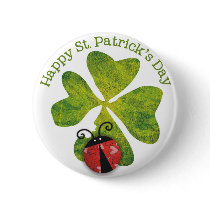 st. patrick's day clover & ladybugs pinback button