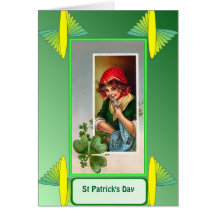 St Patrick's day, Girl with shamrock Cards