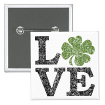 St Patricks Day LOVE with Irish Shamrock buttons