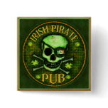 St Patrick's Day Pirate Pub Skull Button