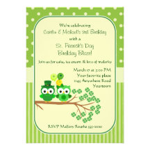 St. Patrick's Day Twins Birthday Owl Card