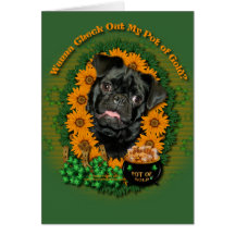 St Patricks - Pot of Gold - Pug - Ruffy Greeting Cards