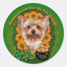 St Patricks - Pot of Gold - Yorkshire Terrier Round Sticker