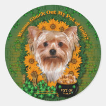 St Patricks - Pot of Gold - Yorkshire Terrier Round Stickers