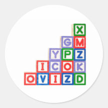 Stack of alphabet blocks round stickers